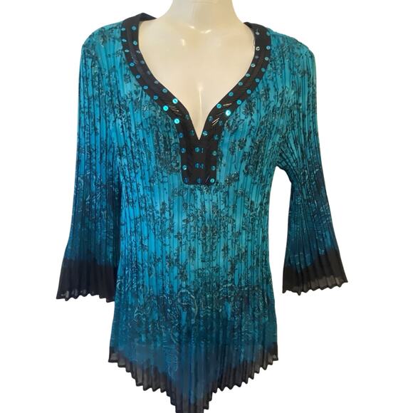 VTG 90s Y2K 2000s New Directions Dark Green Floral Blouse M Fairy Grunge Gothic - Picture 1 of 10